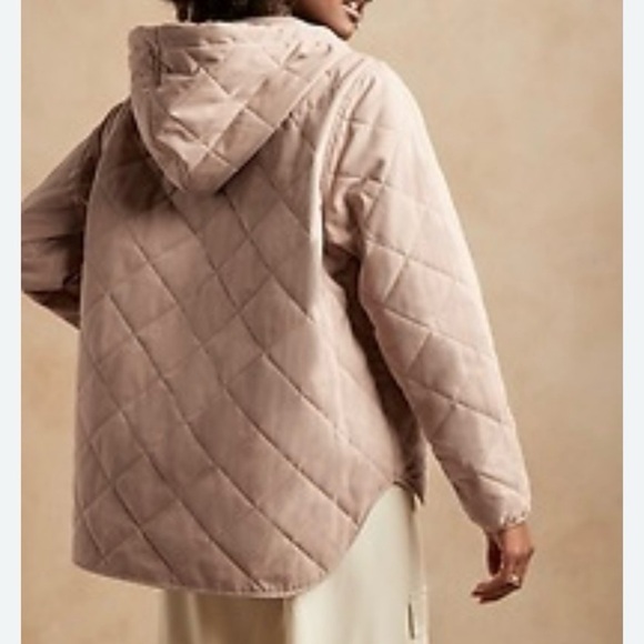 Banana Republic Quilted Half Zip Anorak Jacket Coat NEW XS Tan Beige - Picture 2 of 14